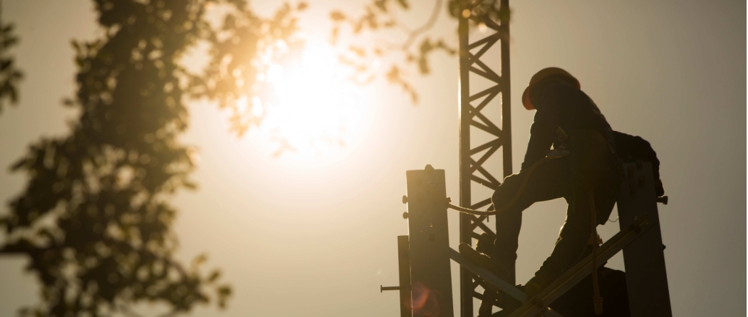 Lineman working on a power line