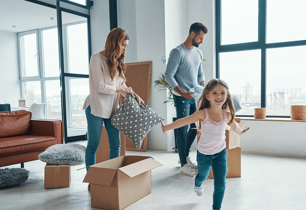 Family in their new home.
