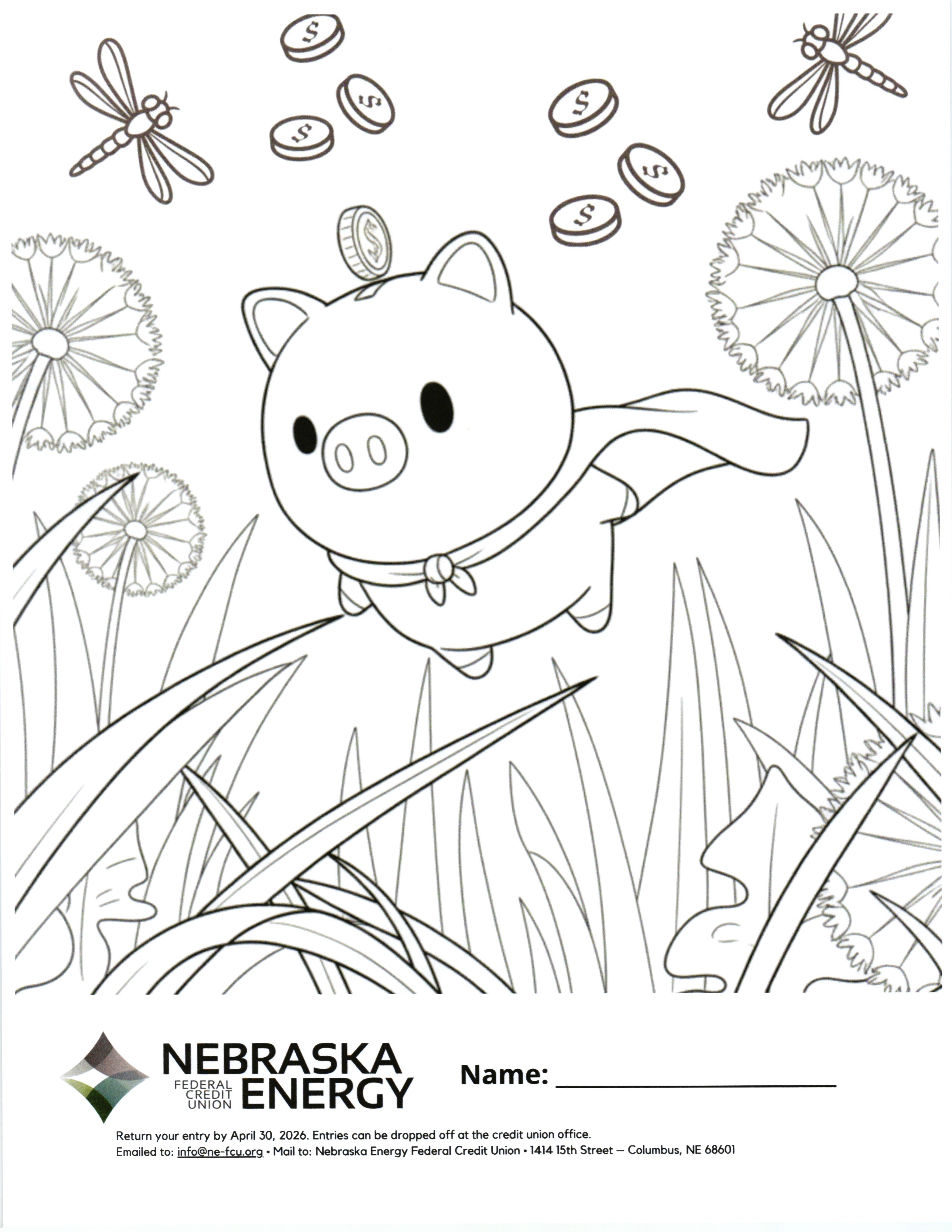 page for coloring with a flying pig